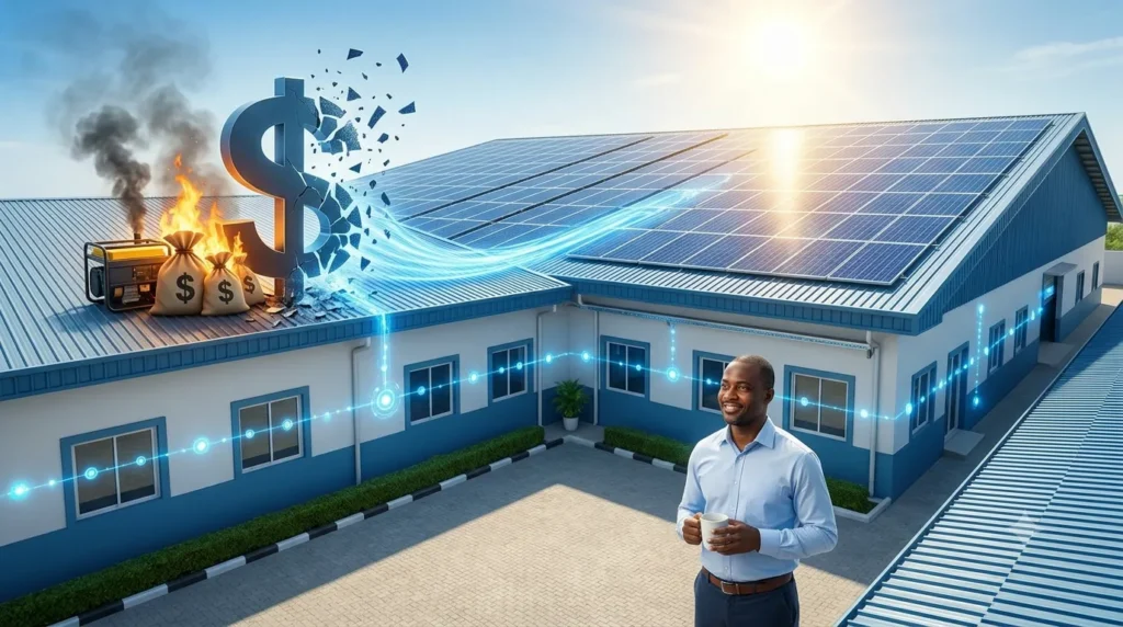 Industrial rooftop solar installation powering a Nigerian factory