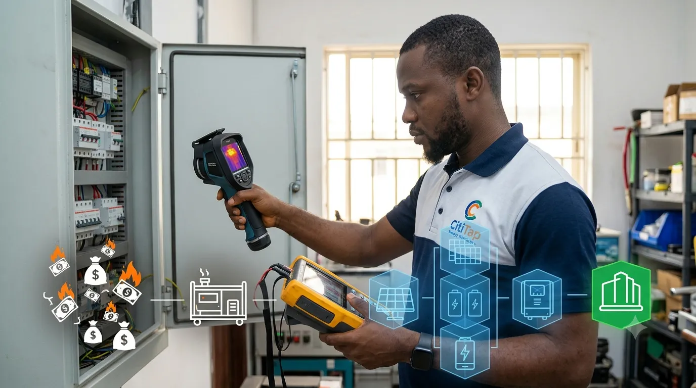 Technician pricing out a residential solar panel system in Nigeria